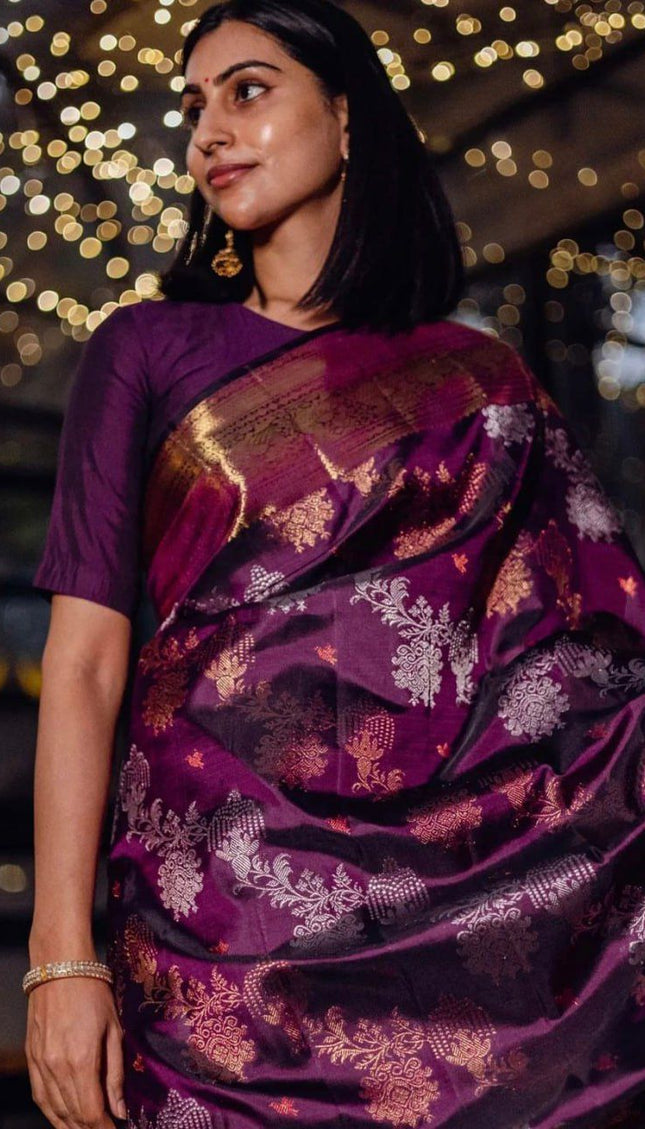 Purple Kanjivaram Silk Saree with Rich Zari Border