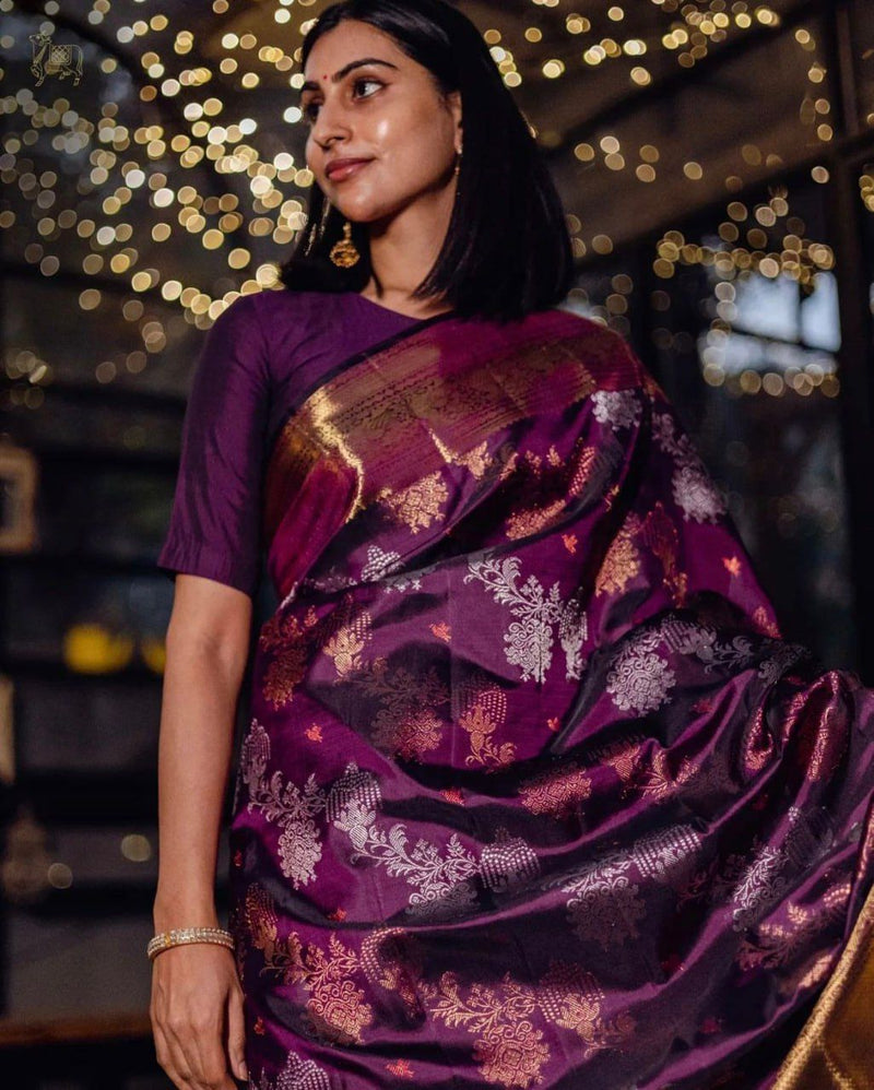 Purple Kanjivaram Silk Saree with Rich Zari Border