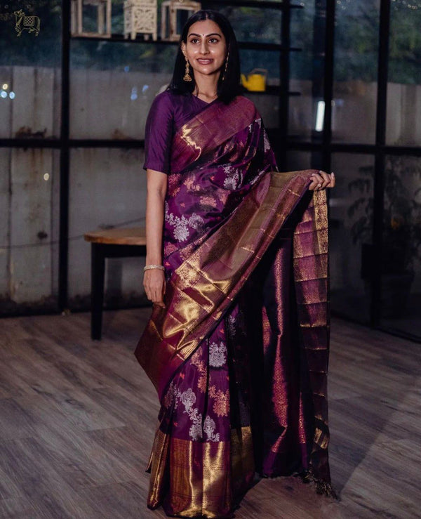 Purple Kanjivaram Silk Saree with Rich Zari Border