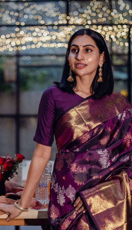 Purple Kanjivaram Silk Saree with Rich Zari Border