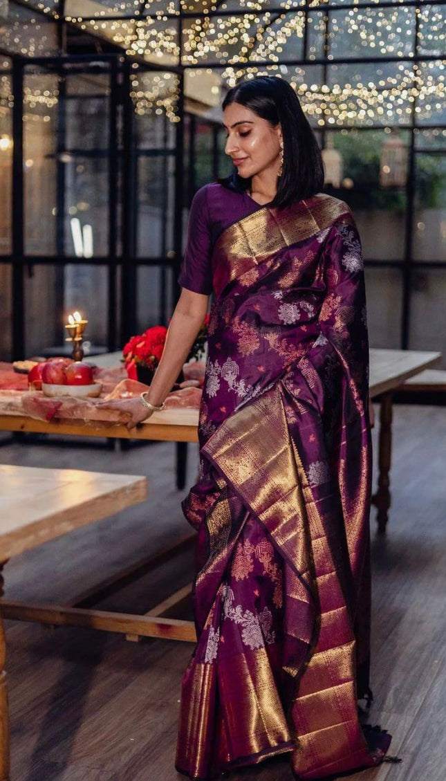 Purple Kanjivaram Silk Saree with Rich Zari Border