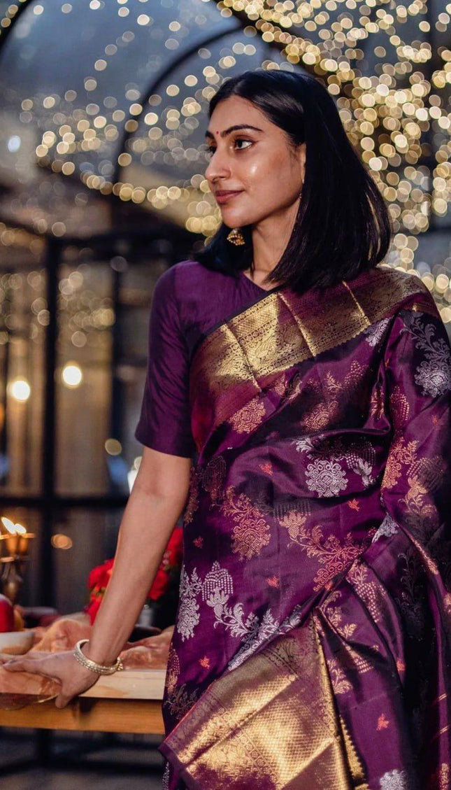 Purple Kanjivaram Silk Saree with Rich Zari Border