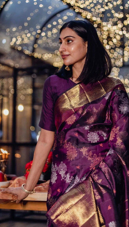 Purple Kanjivaram Silk Saree with Rich Zari Border