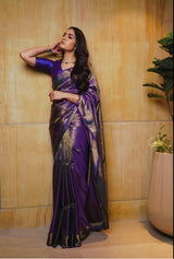 Royal Purple Banarasi Silk Saree with Antique Gold Weave