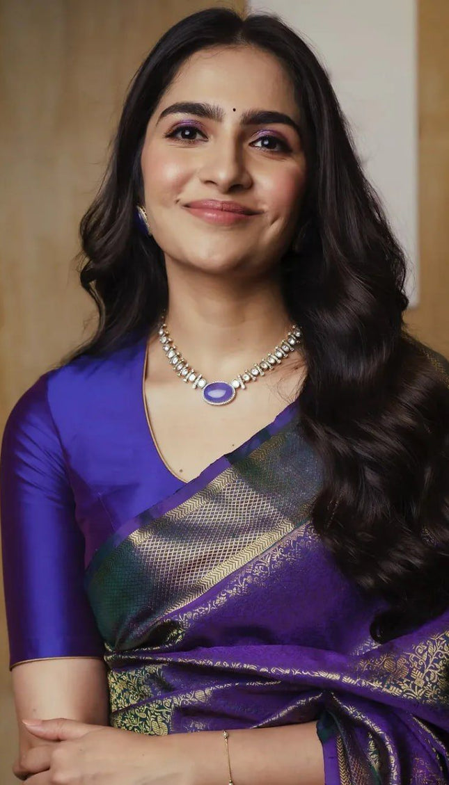 Royal Purple Banarasi Silk Saree with Antique Gold Weave