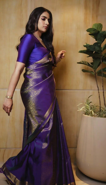 Royal Purple Banarasi Silk Saree with Antique Gold Weave