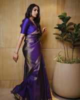 Royal Purple Banarasi Silk Saree with Antique Gold Weave