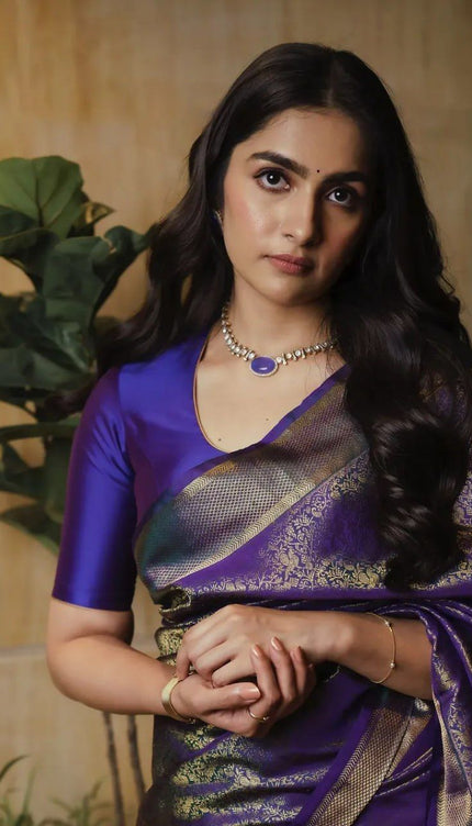 Royal Purple Banarasi Silk Saree with Antique Gold Weave