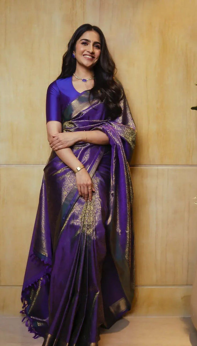 Royal Purple Banarasi Silk Saree with Antique Gold Weave