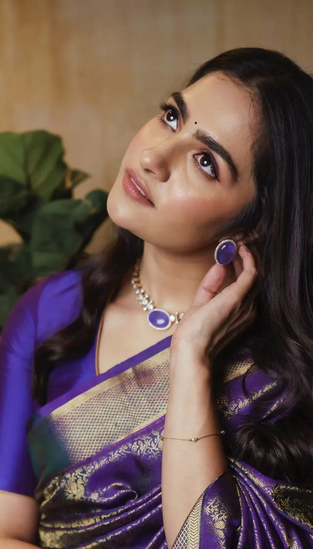Royal Purple Banarasi Silk Saree with Antique Gold Weave