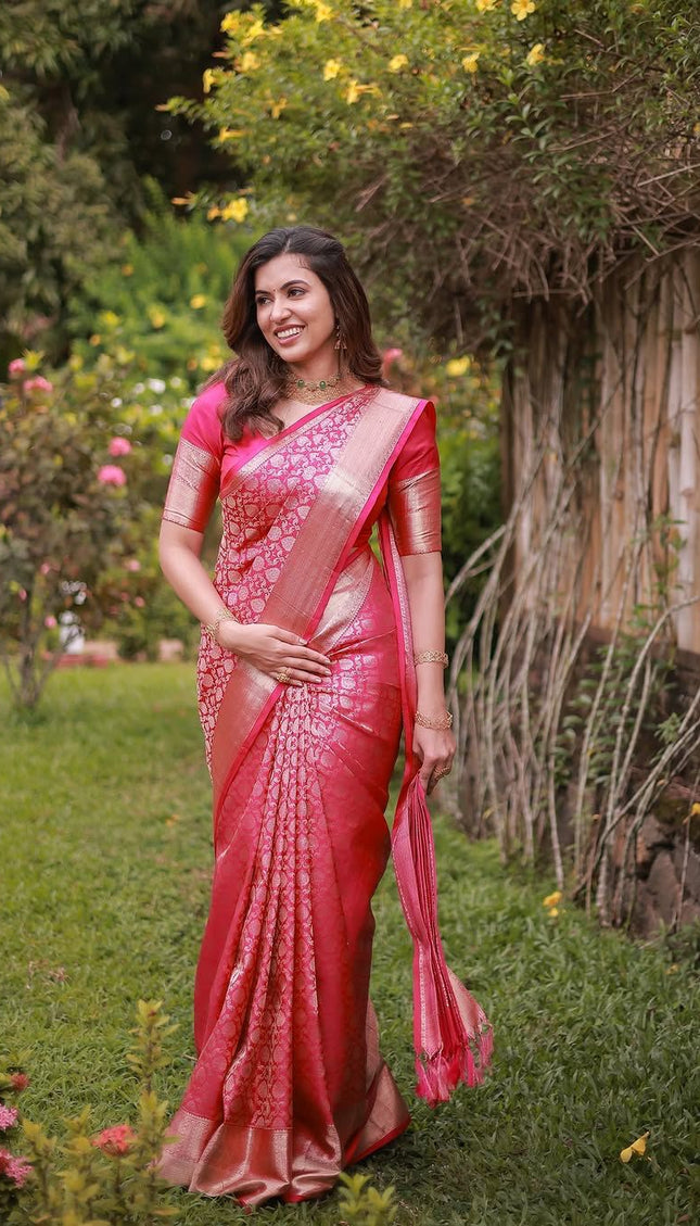 Rosé Pink Banarasi Silk Saree with Gold Zari Weave