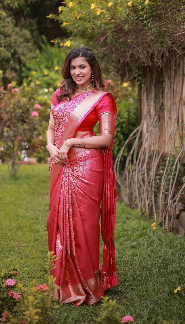 Rosé Pink Banarasi Silk Saree with Gold Zari Weave