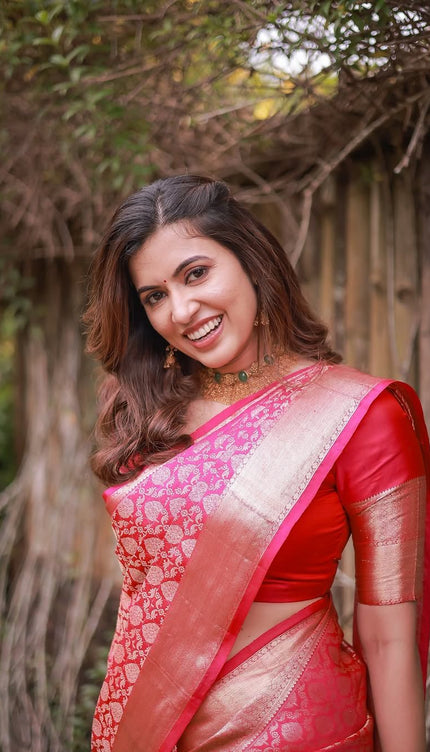 Rosé Pink Banarasi Silk Saree with Gold Zari Weave