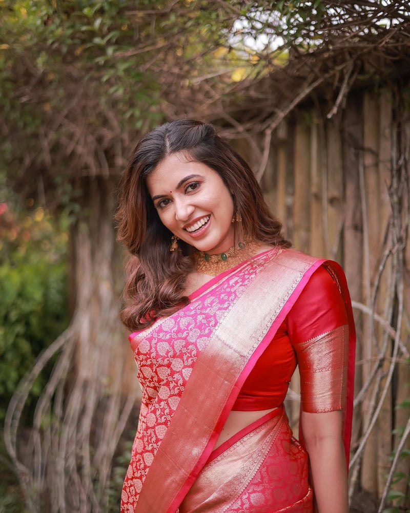 Rosé Pink Banarasi Silk Saree with Gold Zari Weave