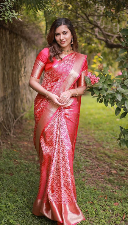 Rosé Pink Banarasi Silk Saree with Gold Zari Weave