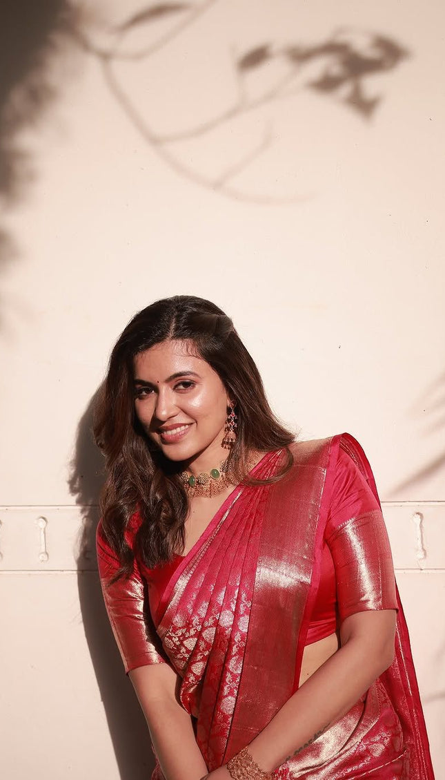 Rosé Pink Banarasi Silk Saree with Gold Zari Weave