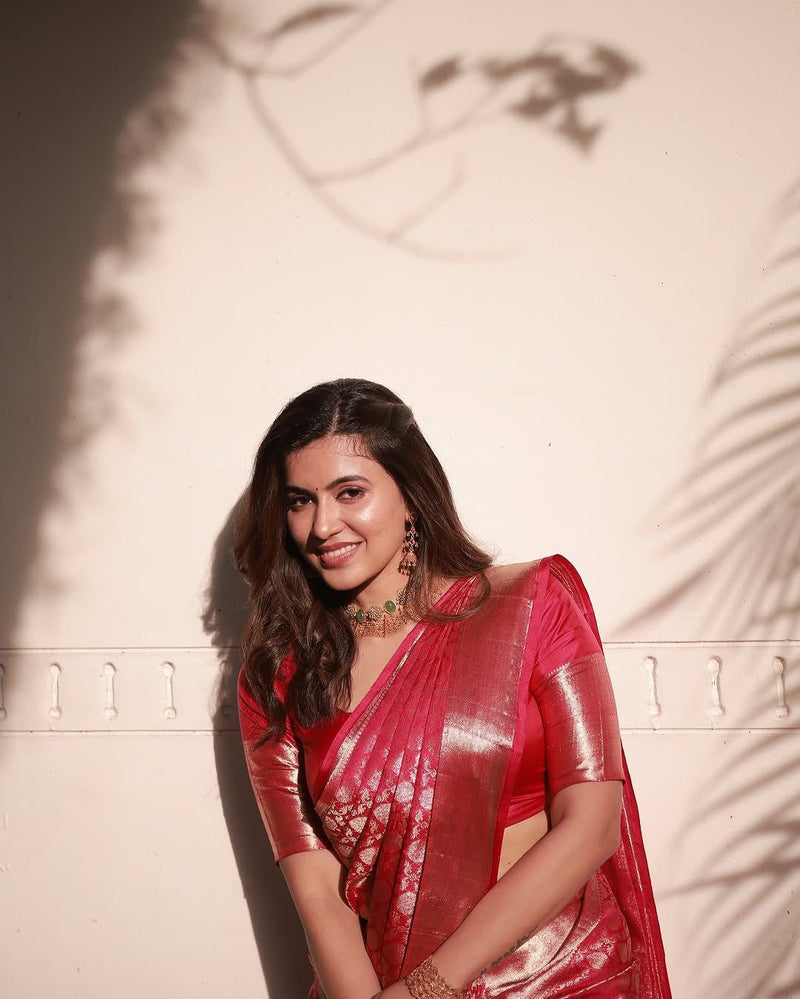 Rosé Pink Banarasi Silk Saree with Gold Zari Weave