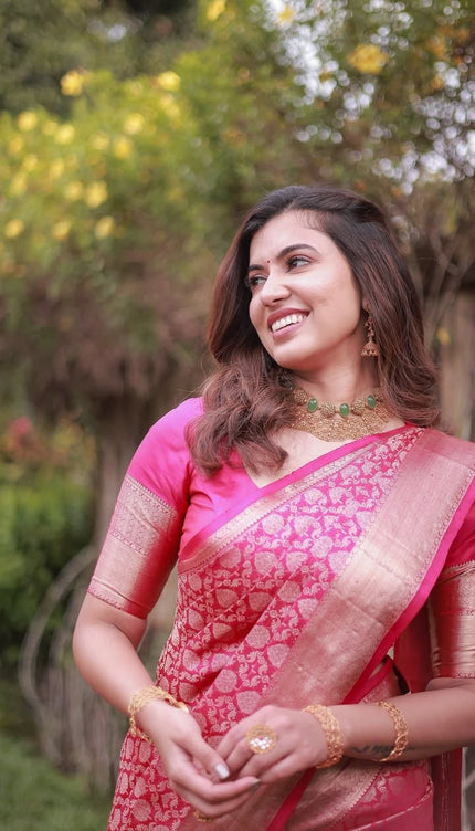 Rosé Pink Banarasi Silk Saree with Gold Zari Weave
