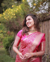 Rosé Pink Banarasi Silk Saree with Gold Zari Weave
