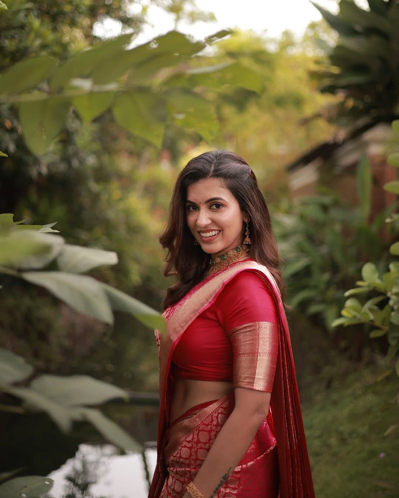 Rosé Pink Banarasi Silk Saree with Gold Zari Weave