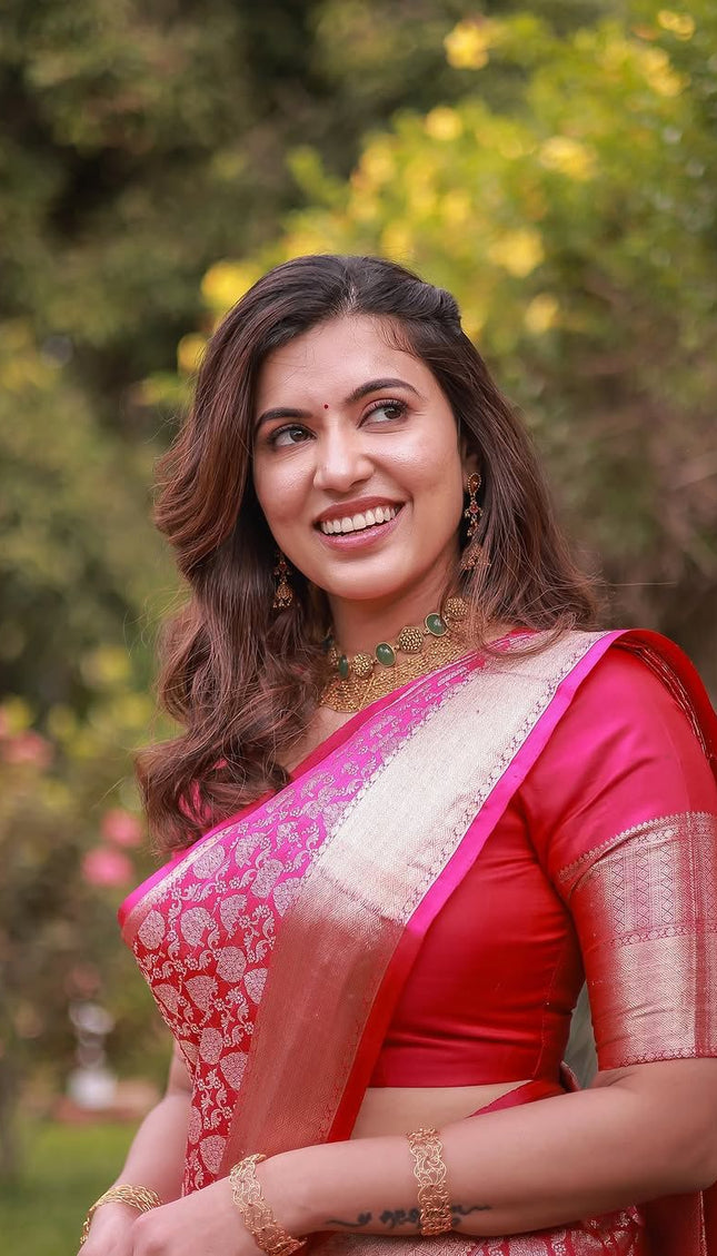 Rosé Pink Banarasi Silk Saree with Gold Zari Weave