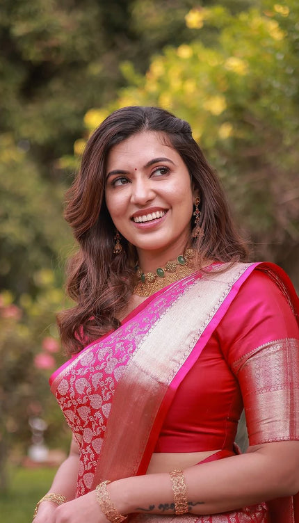 Rosé Pink Banarasi Silk Saree with Gold Zari Weave
