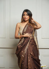 Brown Handwoven Cotton Silk Saree with Zari Border