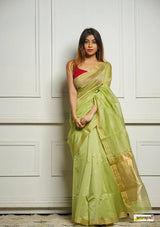 Green Handwoven Cotton Silk Saree with Zari Border
