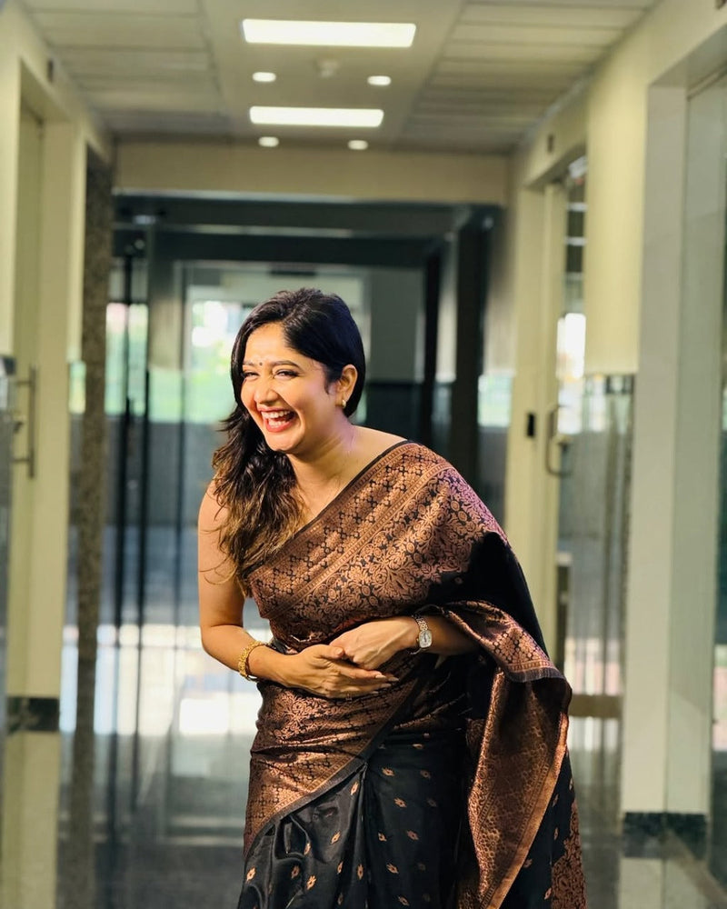 Black & Coffee Brown Banarasi Saree with Antique Zari Weave