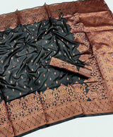 Black & Coffee Brown Banarasi Saree with Antique Zari Weave