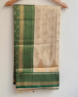 Ivory Banarasi Silk Saree with Emerald Green Border