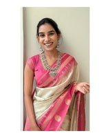 Ivory Silk Saree with Rani Pink Zari Border