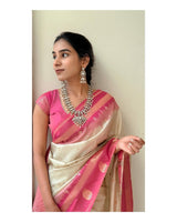 Ivory Silk Saree with Rani Pink Zari Border