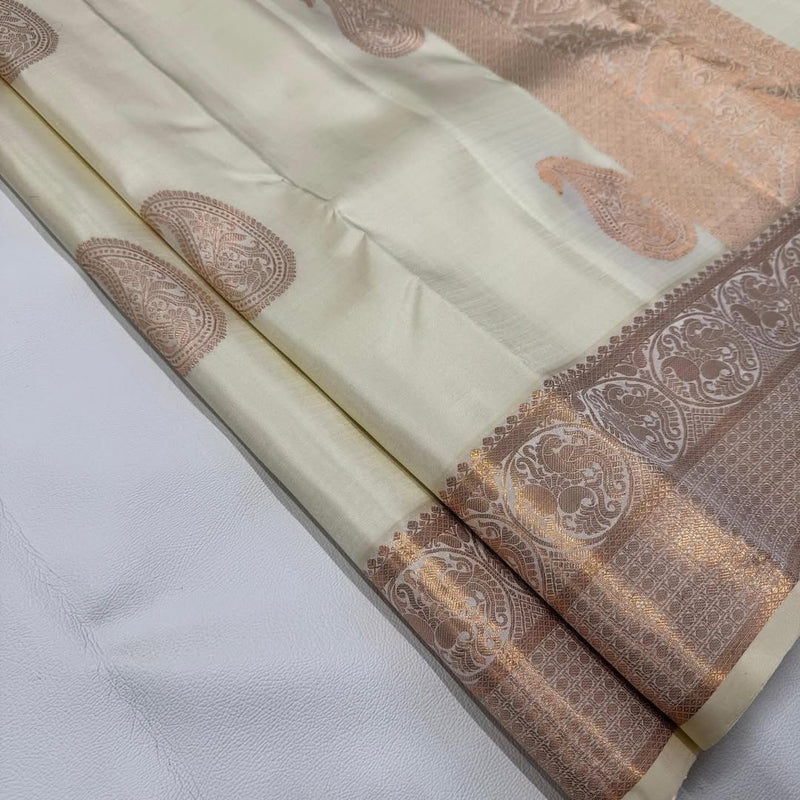 Ivory Kanjivaram Saree with Rose Gold Zari Motifs