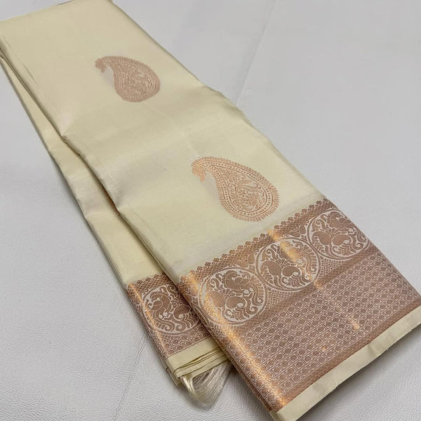 Ivory Kanjivaram Saree with Rose Gold Zari Motifs