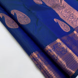 Blue Kanjivaram Saree with Rose Gold Zari Motifs