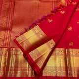 Pure Red Kanjivaram Saree with Golden Deer Motifs