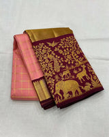 Blush Pink Saree with Maroon Zari Jungle Pallu