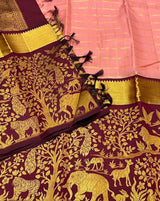 Blush Pink Saree with Maroon Zari Jungle Pallu