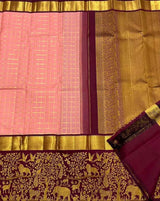 Blush Pink Saree with Maroon Zari Jungle Pallu