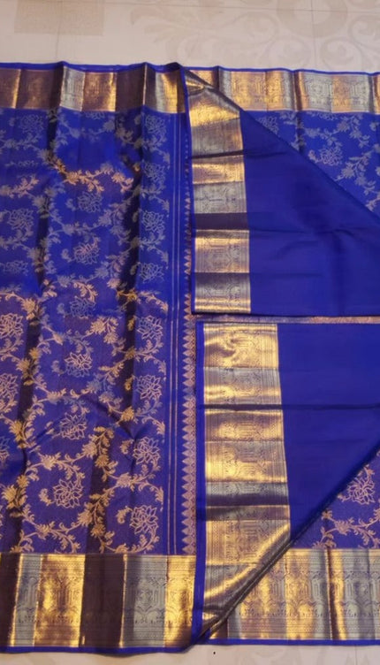 Royal Blue Kanjivaram Silk Saree with Golden Zari Floral Weave