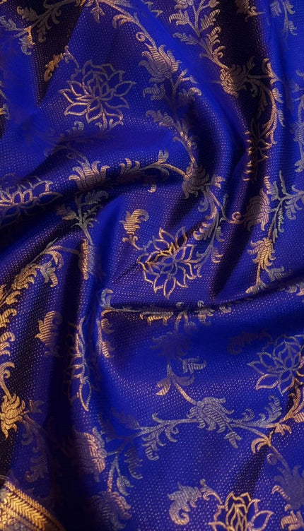 Royal Blue Kanjivaram Silk Saree with Golden Zari Floral Weave