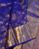 Royal Blue Kanjivaram Silk Saree with Golden Zari Floral Weave