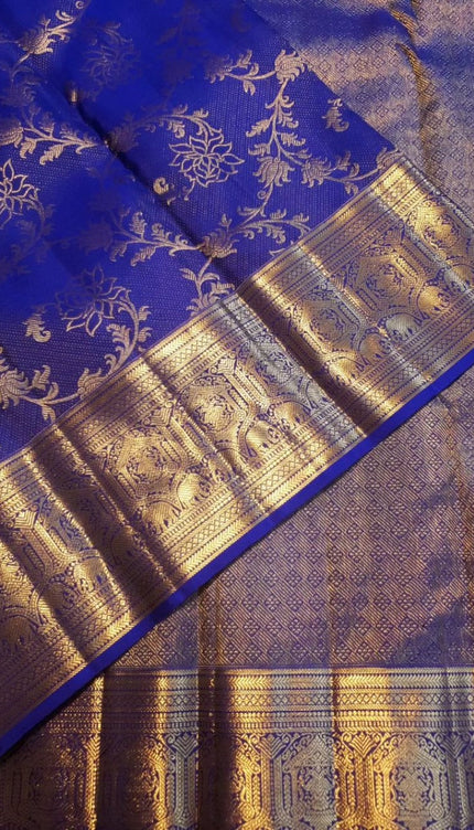 Royal Blue Kanjivaram Silk Saree with Golden Zari Floral Weave