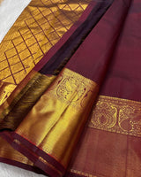 Maroon Kanjivaram Silk Saree with Golden Peacock Motifs