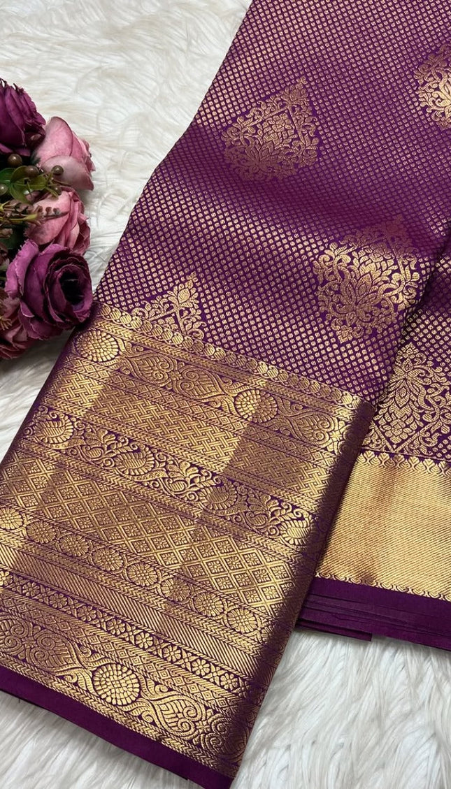 Royal Purple Kanjivaram Saree with Intricate Gold Zari Weave