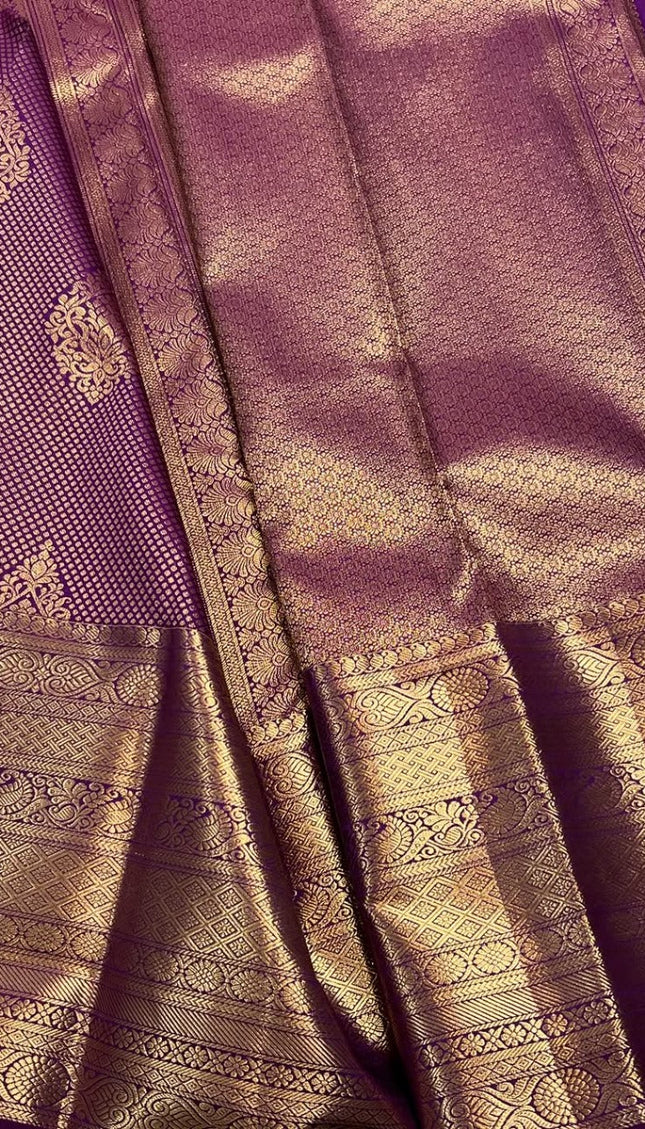 Royal Purple Kanjivaram Saree with Intricate Gold Zari Weave