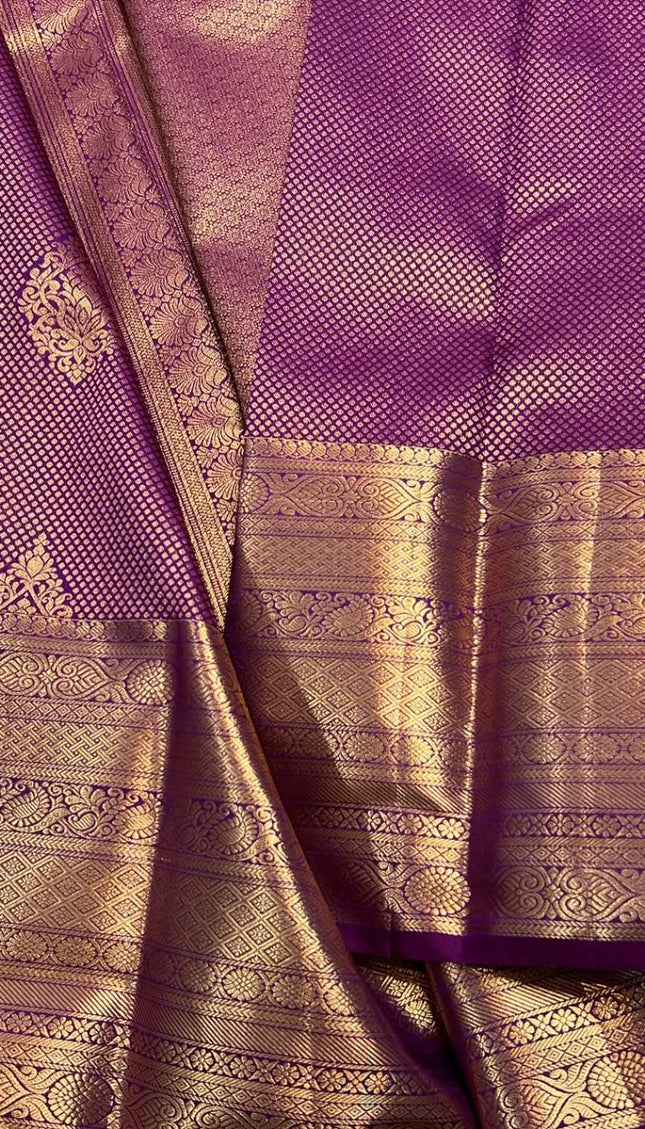 Royal Purple Kanjivaram Saree with Intricate Gold Zari Weave