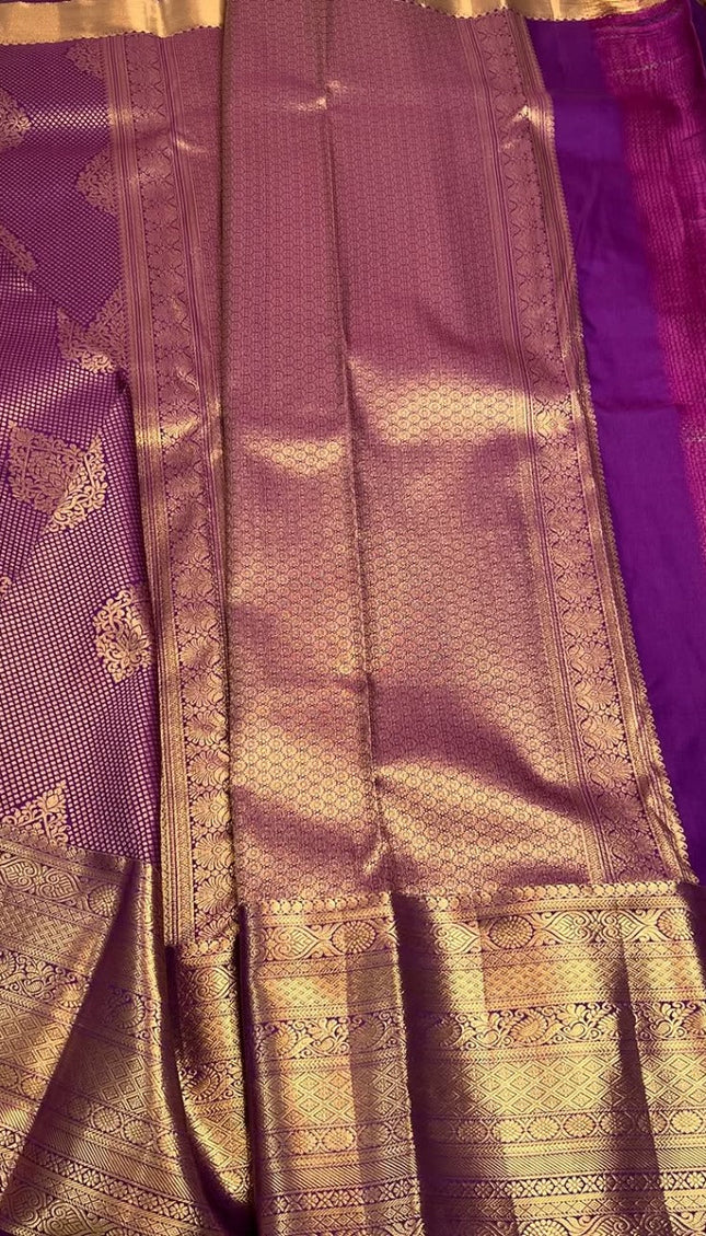 Royal Purple Kanjivaram Saree with Intricate Gold Zari Weave