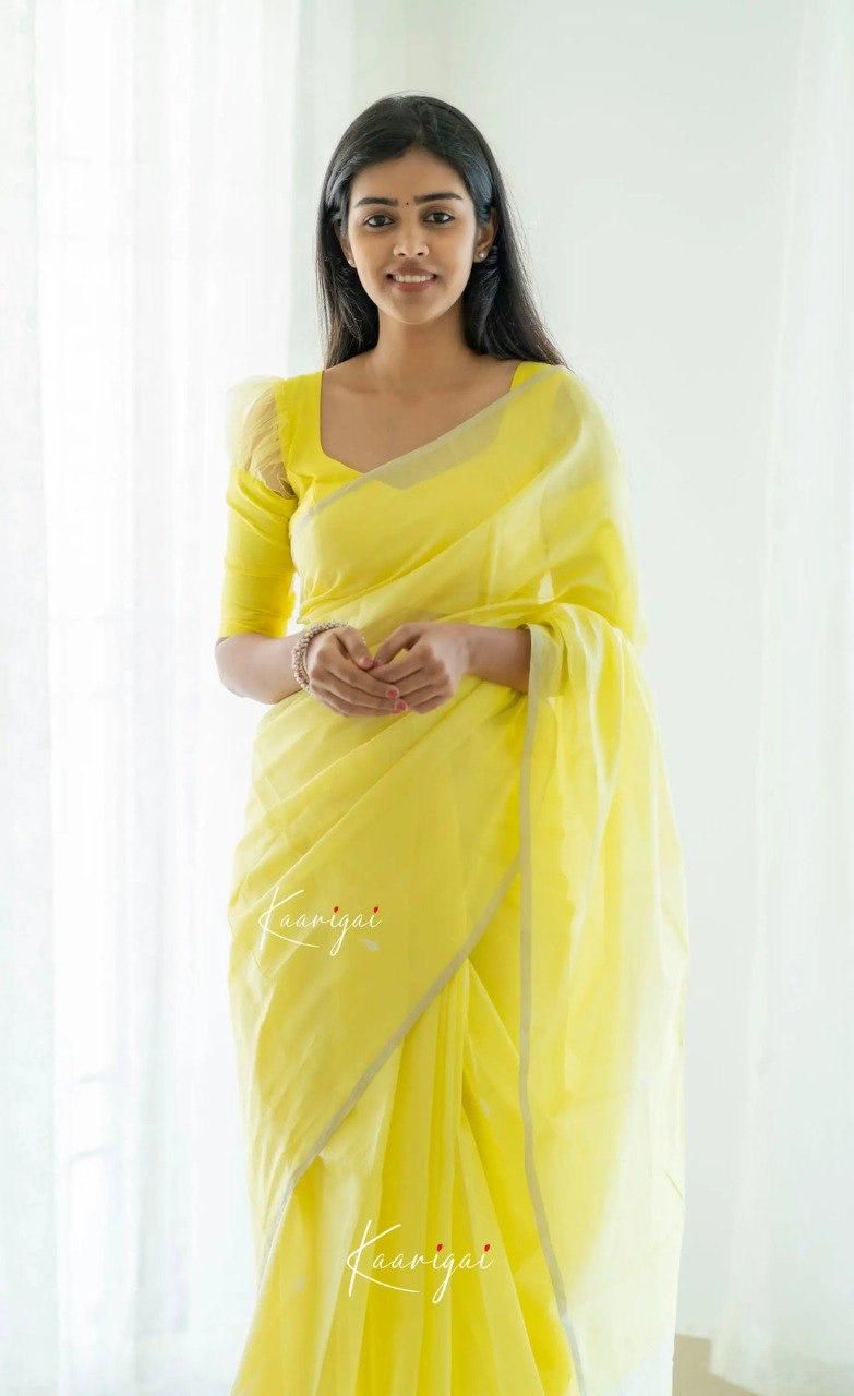 Maithili Yellow Sheer Organza Saree
